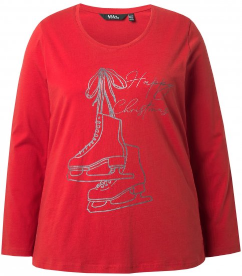 Ulla Popken Holiday Long Sleeve Graphic Tee Salsa Red - Bedruckte T-shirts für damen - 
