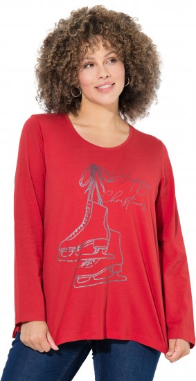 Ulla Popken Holiday Long Sleeve Graphic Tee Salsa Red - Bedruckte T-shirts für damen - 
