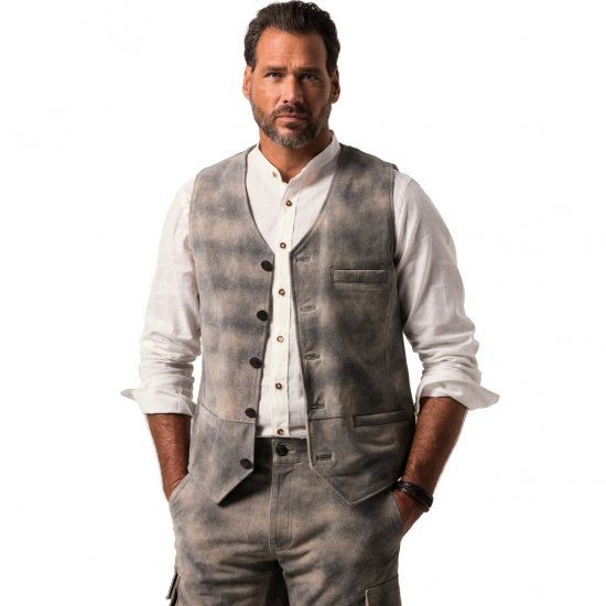 JP1880 Vest Traditional Cowhide Graphite Grey - Herrenkleidung - Herrenkleidung in großen Größen