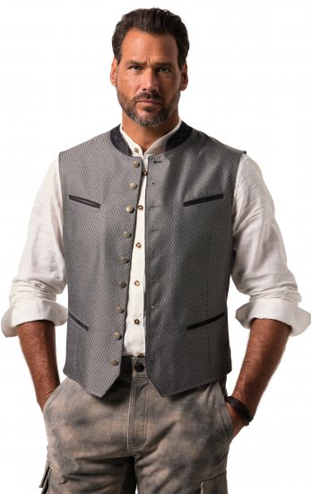 JP1880 Vest Traditional With Embroidery Silver - Trachten & Oktoberfest - Trachten & Oktoberfest in großen Größen
