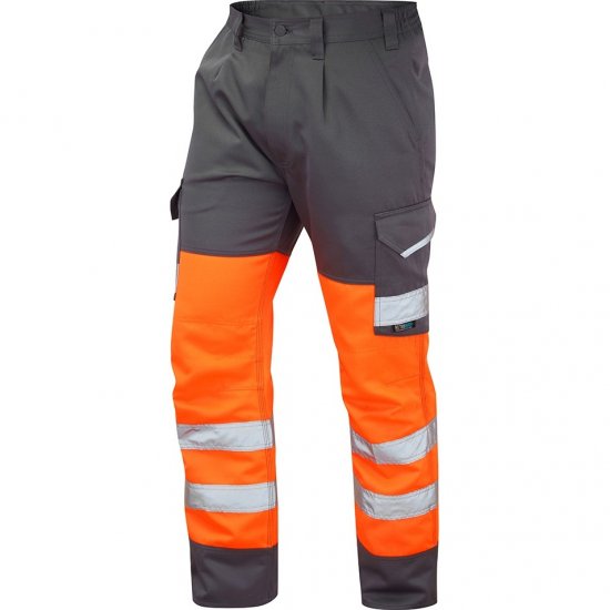 Leo Bideford Ecoviz Poly/Cotton Cargo Trouser Hi-Vis Orange/Grey - Herren arbeitskleidung - Herren Arbeitskleidung Große Größen