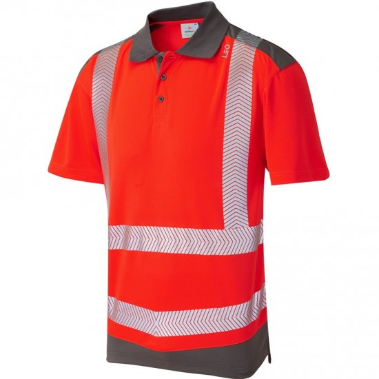 Leo Peppercombe Ecoviz Performance+ Dual Colour Polo Shirt Hi-Vis Red/Grey - Herren arbeitskleidung - Herren Arbeitskleidung Große Größen