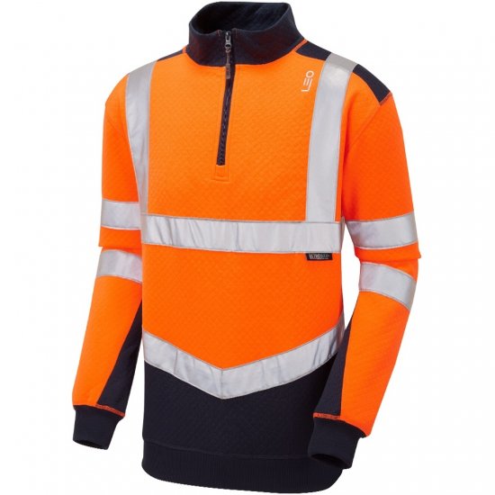 Leo Tapeley Ecoviz Dual Colour 1/4 Zip Sweatshirt Hi-Vis Orange/Navy - Herren Arbeitskleidung Große Größen - Herren Arbeitskleidung Große Größen