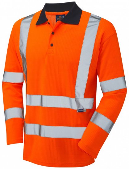Leo Swimbridge Comfort L/S Polo Shirt Hi-Vis Orange - Herren arbeitskleidung - Herren Arbeitskleidung Große Größen