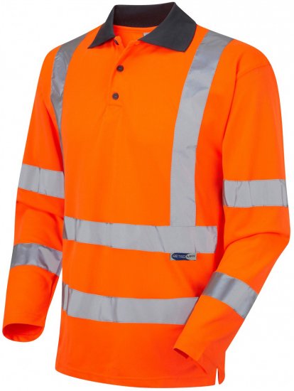 Leo Woolsery Coolviz L/S Polo Shirt Hi-Vis Orange - Herren arbeitskleidung - Herren Arbeitskleidung Große Größen