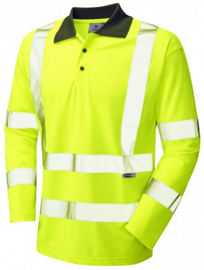 Leo Woolsery Coolviz L/S Polo Shirt Hi-Vis Yellow - Herren Arbeitskleidung Große Größen - Herren Arbeitskleidung Große Größen