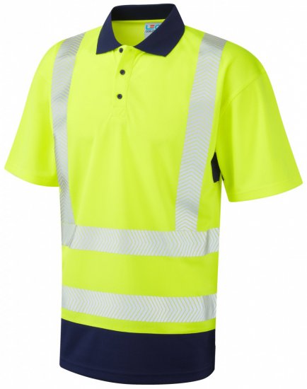 Leo Mortehoe Coolviz Plus Polo Hi-Vis Yellow/Navy - Herren arbeitskleidung - Herren Arbeitskleidung Große Größen