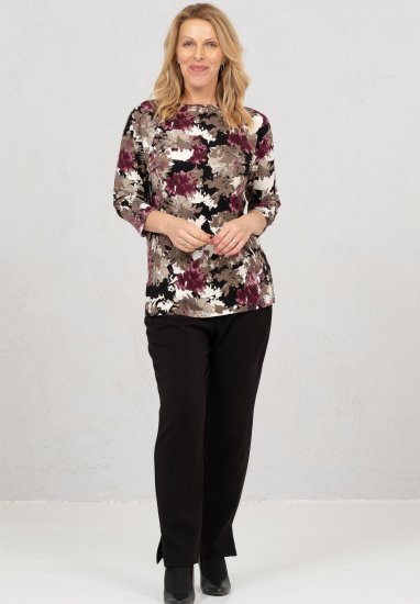 Scandinavian Caramel Flowers Blouse Purple and Brown - Bedruckte T-shirts für damen - 