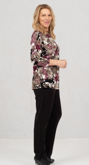 Scandinavian Caramel Flowers Blouse Purple and Brown - Bedruckte T-shirts für damen - 