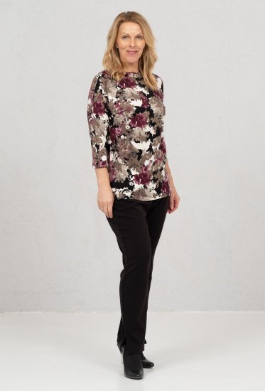 Scandinavian Caramel Flowers Blouse Purple and Brown - Bedruckte T-shirts für damen - 