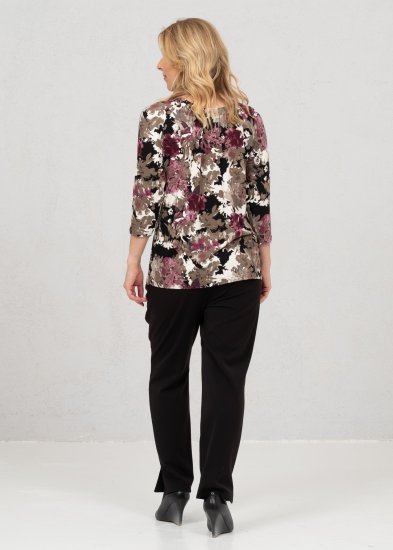 Scandinavian Caramel Flowers Blouse Purple and Brown - Bedruckte T-shirts für damen - 