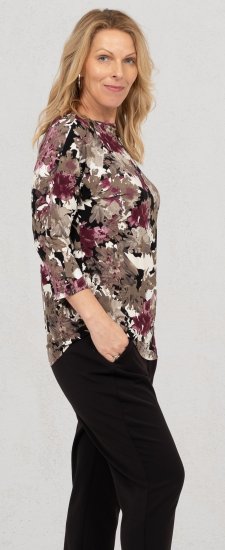 Scandinavian Caramel Flowers Blouse Purple and Brown - Bedruckte T-shirts für damen - 
