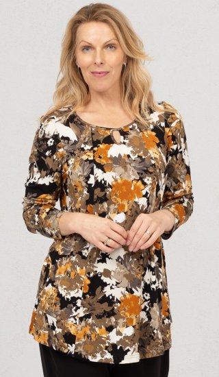Scandinavian Caramel Flower Petals Tunic Orange and Brown - Bedruckte T-shirts für damen - 