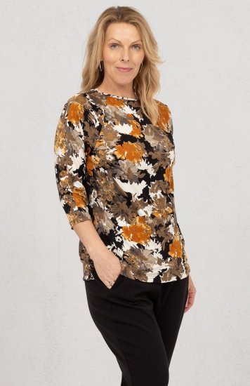 Scandinavian Caramel Flowers Blouse Orange and Brown - Bedruckte T-shirts für damen - 