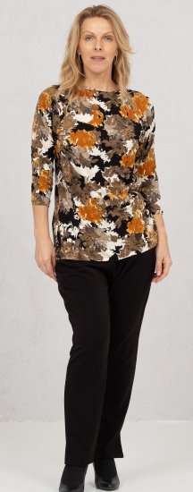 Scandinavian Caramel Flowers Blouse Orange and Brown - Bedruckte T-shirts für damen - 
