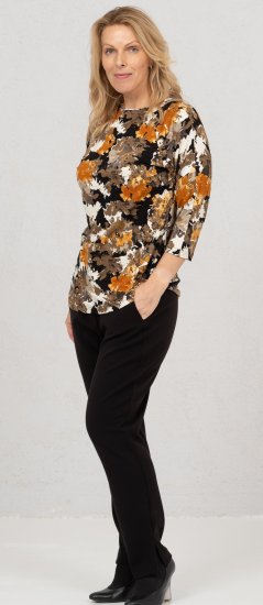 Scandinavian Caramel Flowers Blouse Orange and Brown - Bedruckte T-shirts für damen - 