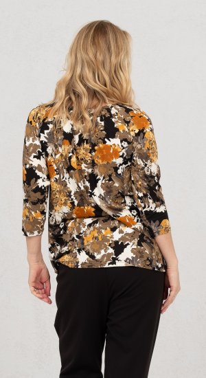 Scandinavian Caramel Flowers Blouse Orange and Brown - Bedruckte T-shirts für damen - 
