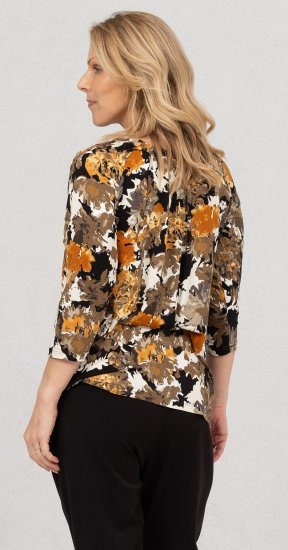 Scandinavian Caramel Flowers Blouse Orange and Brown - Bedruckte T-shirts für damen - 