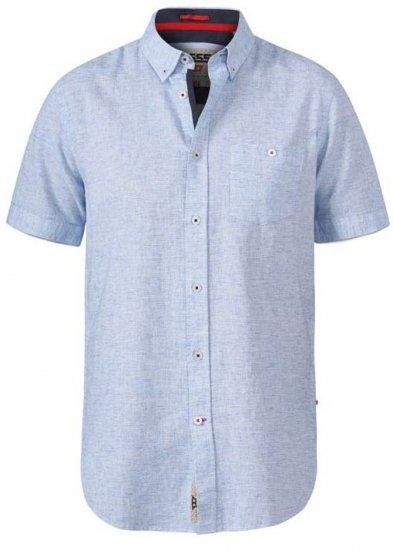 D555 Reid 1 Linen Mix Short Sleeve Shirt Sky Blue - Herrenhemden in großen Größen - Herrenhemden in großen Größen