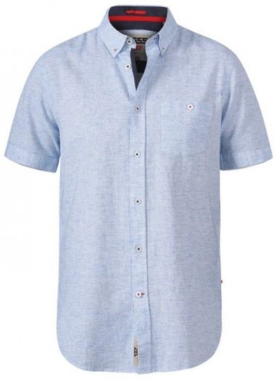 D555 Reid 1 Linen Mix Short Sleeve Shirt Sky Blue - Herrenhemden - Herrenhemden in großen Größen