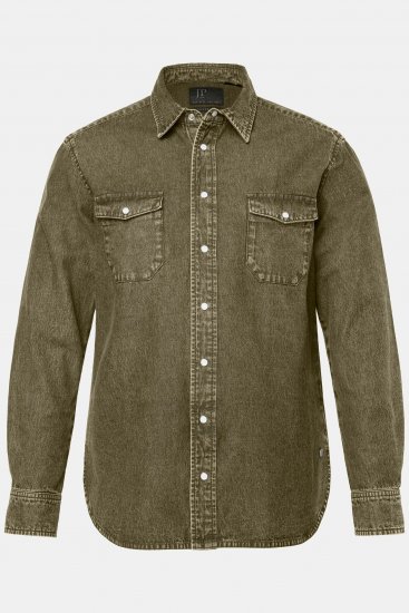 JP1880 Denim Shirt Long Sleeve Olive Green - Herrenhemden - Herrenhemden in großen Größen