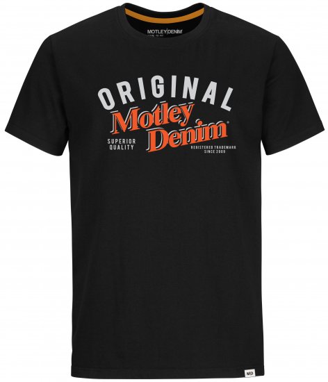 Motley Denim Salford T-shirt Orange on Black - Herren-T-Shirts - Herren-T-Shirts in großen Größen
