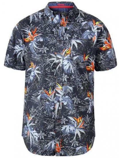 D555 Severn Hawaiian Leaf hort Sleeve Shirt Charcoal - Herrenhemden - Herrenhemden in großen Größen