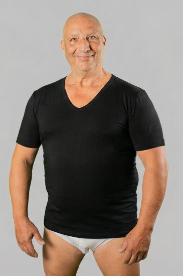 20 Nodi Short Sleeve V-Neck in Combed Cotton Jersey Black - Unterhemden - 