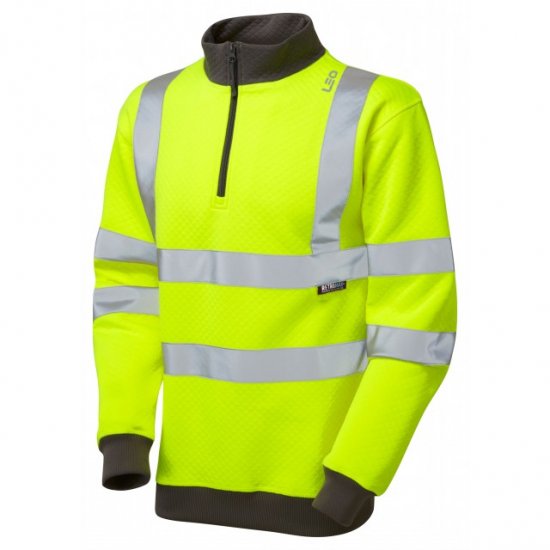 Leo Brynsworthy Ecoviz 1/4 Zip Sweatshirt Hi-Vis Yellow - Herren arbeitskleidung - Herren Arbeitskleidung Große Größen