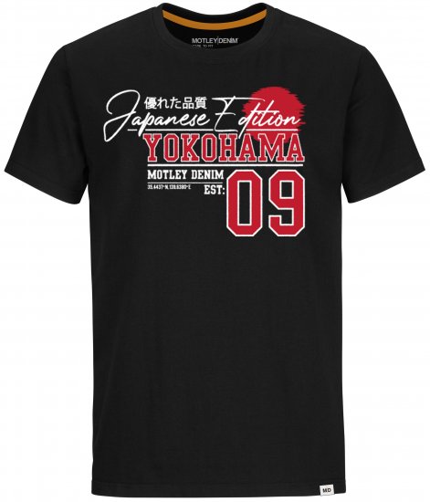Motley Denim Sterling T-shirt Red on Black - Herren-T-Shirts - Herren-T-Shirts in großen Größen