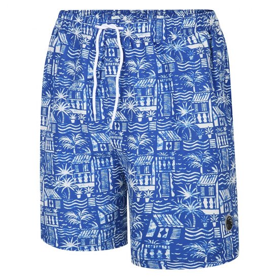 Espionage SW097 Badeshorts mit Hawaii-Print Königsblau/Weiß - Bademode - Herren-Badeshorts in Übergröße