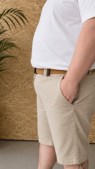 Kam Jeans 3402 Belted Dobby Weave Stretch Chino Shorts Beige - Herrenshorts - Herrenshorts in großen Größen