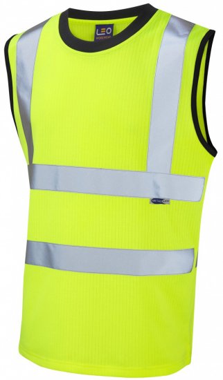 Leo Ashford Comfort Sleeveless T-shirt Hi-Vis Yellow - Herren Arbeitskleidung Große Größen - Herren Arbeitskleidung Große Größen