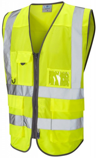Leo Cobbaton Coolviz Superior Waistcoat Hi-Vis Yellow - Herren Arbeitskleidung Große Größen - Herren Arbeitskleidung Große Größen